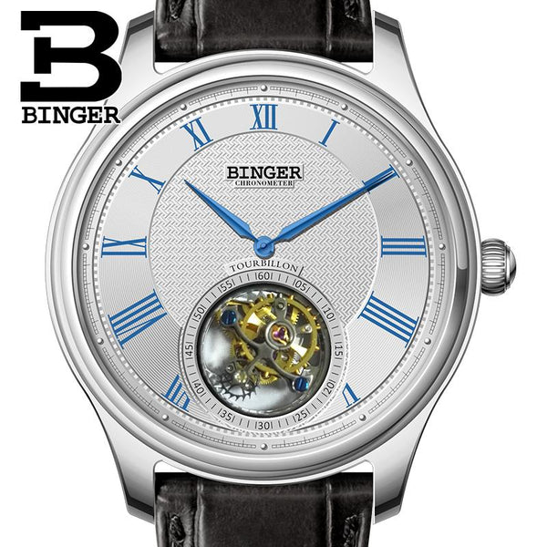 Switzerland BINGER Watches Men Seagull Automatic Movemt Watch Male Tourbillon Sapphire Alligator Hide Mechanical Brand Luxury