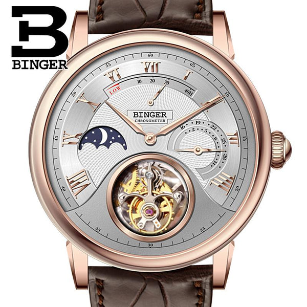 Switzerland BINGER Watches Men Brand Luxury Seagull Automatic Movemt Watch Male Tourbillon Sapphire Alligator Hide Mechanical 3