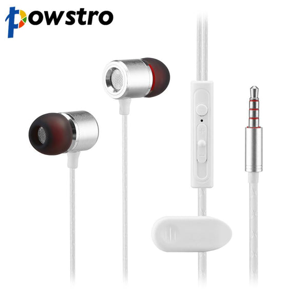 Powstro Universal Metal Earphone Wired Super Heavy Bass Earbuds In-ear With Stereo Microphone Headset for Samsung iPhone HTC LG