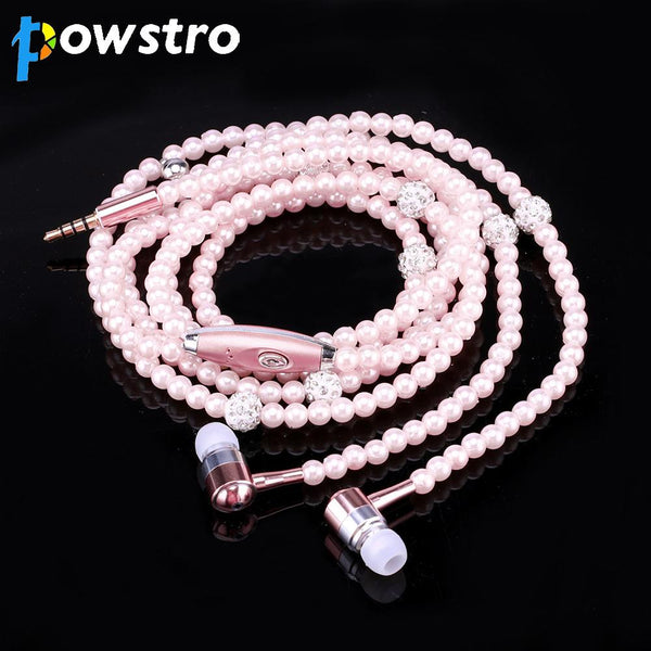 Powstro Pearl Necklace Earphone Stereo Earpiece Magnetic Design 3D surround sound In-ear Hands Free Earbuds With HD Mic