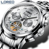 LOREO Men's Business Watches Relogio Masculino Fashion Watch Men Flywheel Auto Mechanical Stainless Steel Wristwatch Gift O46