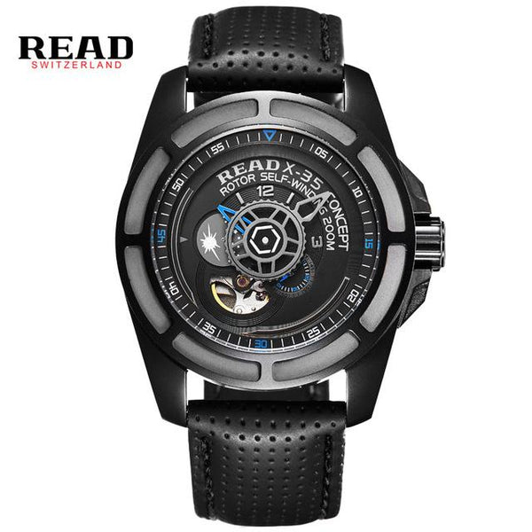 READ brand leather band luxury quality men male military clock table man watches automatic mechanical movement R8090G
