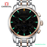 CARNIVAL Mens Watches Brand Luxury Business Stainless Steel Mechanical Watch Men Sport Tritium Luminous Waterproof Wristwatches