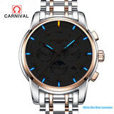 CARNIVAL Mens Watches Brand Luxury Business Stainless Steel Mechanical Watch Men Sport Tritium Luminous Waterproof Wristwatches