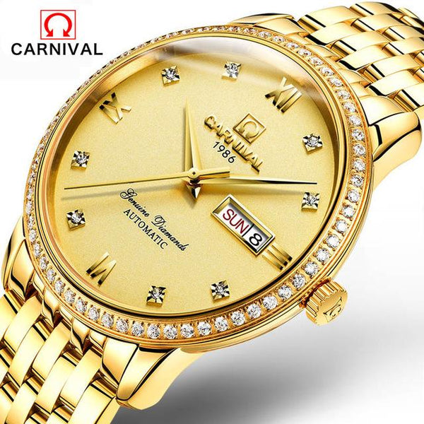 CARNIVAL Mens Tourbillon Mechanical Watches Top Brand Luxury Full Steel Waterproof Watch Men Business Automatic Wristwatches For