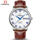 CARNIVAL Luxury Brand Mechanical Watches Men Skeleton Dial Clock Roman Casual Wristwatches Men Mechanical Hand Wind Watch Relogi