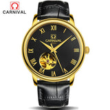CARNIVAL Men Mechanical Watch Big Dial Luxury Brand Business Men Leather Watches Clock Wristwatches Relogio Masculino Reloj