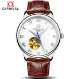 CARNIVAL Men Mechanical Watch Big Dial Luxury Brand Business Men Leather Watches Clock Wristwatches Relogio Masculino Reloj