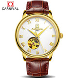 CARNIVAL Men Mechanical Watch Big Dial Luxury Brand Business Men Leather Watches Clock Wristwatches Relogio Masculino Reloj