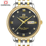 2017 New CARNIVAL Automatic Mens Watches Business Classic Mechanical AUTO Date Day Stainless Steel Band Skeleton Wristwatch