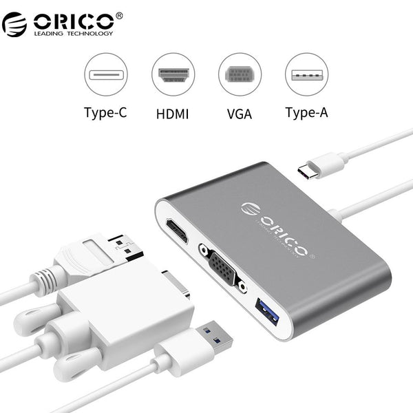 ORICO Aluminum Type-C to VGA/HDMI Converter USB3.1 Gen1, 5Gbps with 1 USB 3.0 Port for Mac Laptop PC