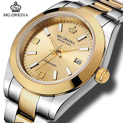 MG.ORKINA Mens Luxury Gold Stainless Steel 316L 40MM Automatic Self Winding Mechanical Watches Waterproof 30M Auto Date Watch