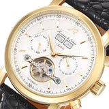 KS Grand Series Automatic Mechanical Wrist Watch Black Date Tourbillon Stainless Steel Men Leather Clock +Wooden Gift Box /KS367