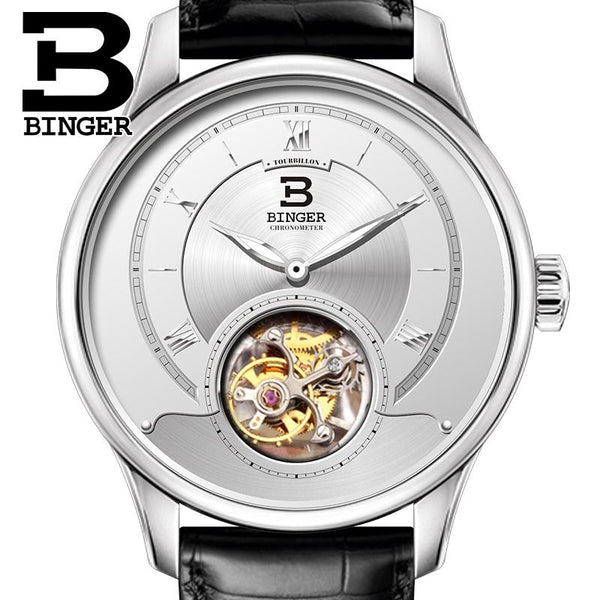 Switzerland Luxury Brand Men Watches BINGER Watch Men Seagull Automatic Movemt Tourbillon Sapphire Alligator Hide Mechanical 1
