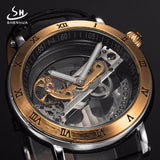 Mens Automatic Mechanical Watches Top Brand Luxury Watch Men Skeleton Transparent Automatic Self Wind Black Leather Wrist Watch