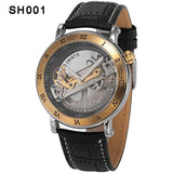 Mens Automatic Mechanical Watches Top Brand Luxury Watch Men Skeleton Transparent Automatic Self Wind Black Leather Wrist Watch