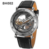 Mens Automatic Mechanical Watches Top Brand Luxury Watch Men Skeleton Transparent Automatic Self Wind Black Leather Wrist Watch