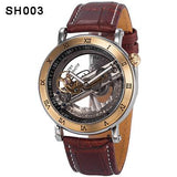 Mens Automatic Mechanical Watches Top Brand Luxury Watch Men Skeleton Transparent Automatic Self Wind Black Leather Wrist Watch