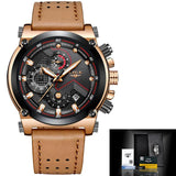 LIGE Watch Men's Fashion Sports Quartz Big Dial Clock Leather Mens Watches Top Brand Luxury Waterproof Watch Relogio Masculino