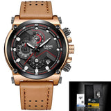 LIGE Watch Men's Fashion Sports Quartz Big Dial Clock Leather Mens Watches Top Brand Luxury Waterproof Watch Relogio Masculino