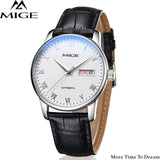 MIGE Watch Men Mechanical Wristwatch Calendar Synthetic Sapphire Crystal Water Resistant Cowhide Leather Strap Relogio Masculino
