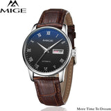MIGE Watch Men Mechanical Wristwatch Calendar Synthetic Sapphire Crystal Water Resistant Cowhide Leather Strap Relogio Masculino