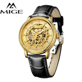 MIGE Watches Men Top Brand Luxury Luminated Skeleton Hollow Mechanical Wristwatches Cowhide Leather Strap Relogio Masculino