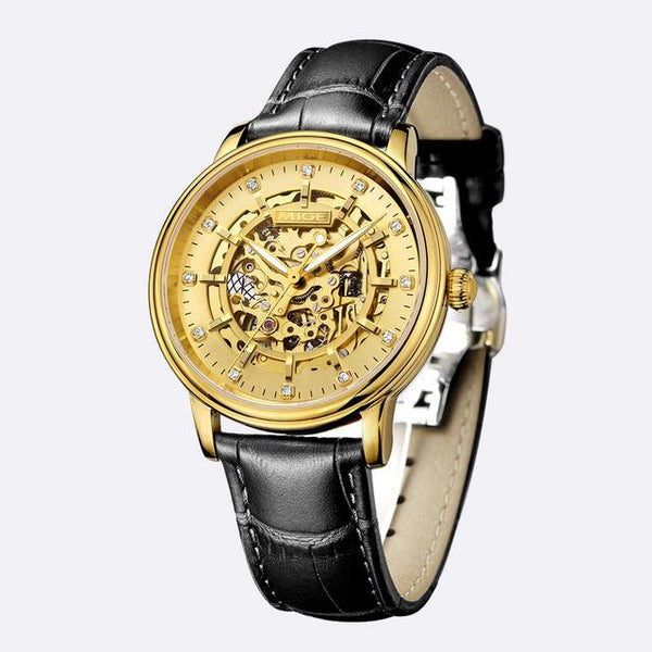MIGE Watches Men Top Brand Luxury Luminated Skeleton Hollow Mechanical Wristwatches Cowhide Leather Strap Relogio Masculino