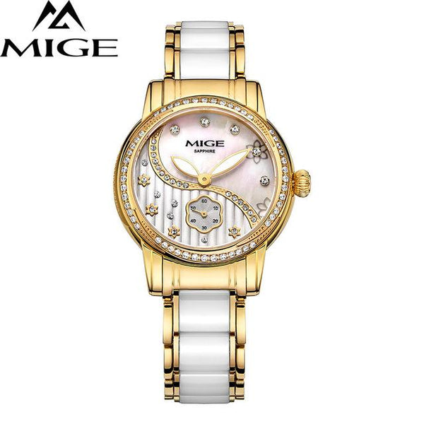 MIGE Fashion Women Quartz Watches Top Brand Luxury Synthetic Sapphire Crystal Rhinestone Ceramic Watch Bands Relogio Feminino