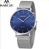 MIGE Fashion Quartz Watches Men Synthetic Sapphire Crystal Rhinestones Japan Movement Genuine Leather Watchband Relogio Feminino