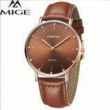 MIGE Fashion Quartz Watches Men Synthetic Sapphire Crystal Rhinestones Japan Movement Genuine Leather Watchband Relogio Feminino