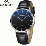 MIGE Fashion Quartz Watches Men Synthetic Sapphire Crystal Rhinestones Japan Movement Genuine Leather Watchband Relogio Feminino