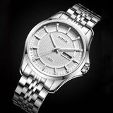 MIGE Watches Men Mechanical Wristwatch Calendar Date Synthetic Sapphire Crystal Rhinestones Water Resistant Full Stainless Steel