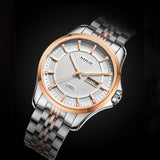 MIGE Watches Men Mechanical Wristwatch Calendar Date Synthetic Sapphire Crystal Rhinestones Water Resistant Full Stainless Steel