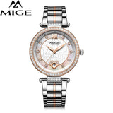MIGE Women Watches Top Brand Luxury Quartz Movement Calendar Synthetic Sapphire Crystal Rhinestone Luminous Relogio Feminino