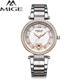 MIGE Women Watches Top Brand Luxury Quartz Movement Calendar Synthetic Sapphire Crystal Rhinestone Luminous Relogio Feminino