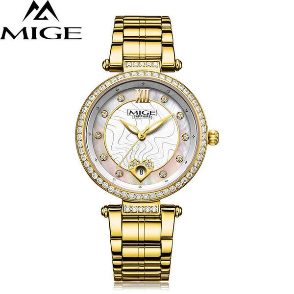 MIGE Women Watches Top Brand Luxury Quartz Movement Calendar Synthetic Sapphire Crystal Rhinestone Luminous Relogio Feminino