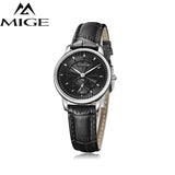 MIGE Luxury Women Watches Men Quartz Wristwatches Synthetic Sapphire Crystal 30m Waterproof Genuine Leather Watchband Relogio