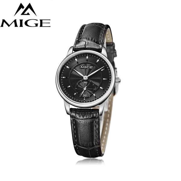 MIGE Luxury Women Watches Men Quartz Wristwatches Synthetic Sapphire Crystal 30m Waterproof Genuine Leather Watchband Relogio