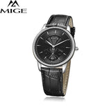 MIGE Luxury Women Watches Men Quartz Wristwatches Synthetic Sapphire Crystal 30m Waterproof Genuine Leather Watchband Relogio