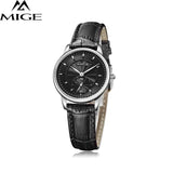 MIGE Luxury Women Watches Men Quartz Wristwatches Synthetic Sapphire Crystal 30m Waterproof Genuine Leather Watchband Relogio