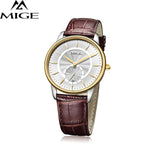 MIGE Luxury Women Watches Men Quartz Wristwatches Synthetic Sapphire Crystal 30m Waterproof Genuine Leather Watchband Relogio