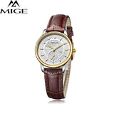 MIGE Luxury Women Watches Men Quartz Wristwatches Synthetic Sapphire Crystal 30m Waterproof Genuine Leather Watchband Relogio