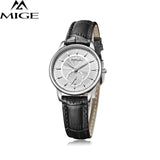 MIGE Luxury Women Watches Men Quartz Wristwatches Synthetic Sapphire Crystal 30m Waterproof Genuine Leather Watchband Relogio