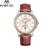 MIGE Fashion Watch Men Women Mechanical Watches Synthetic Sapphire Crystal Calendar Hollow Cowhide Leather Strap Butterfly Clasp