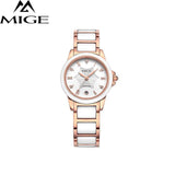 MIGE New Fashion Women Quartz Watches Calendar Synthetic Sapphire Crystal Ceramic Watchbands Butterfly Buckle Relogio Feminino