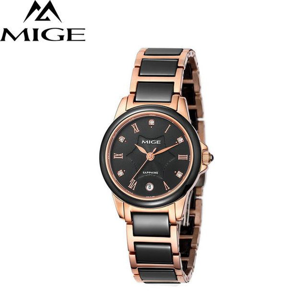 MIGE New Fashion Women Quartz Watches Calendar Synthetic Sapphire Crystal Ceramic Watchbands Butterfly Buckle Relogio Feminino