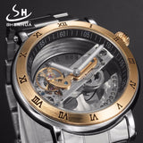 Shenhua Luxury Hollow Full Stainless Steel Silver Power Automatic Watches mens Transparent Mechanical Metal Watch Men Clock