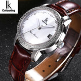 Luxury Rhinestone Silver Waterproof 100M Automatic Watch Women Mechanical Self-winding Watches Woman White Shell Dial Date Clock