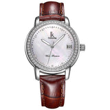 Luxury Rhinestone Silver Waterproof 100M Automatic Watch Women Mechanical Self-winding Watches Woman White Shell Dial Date Clock